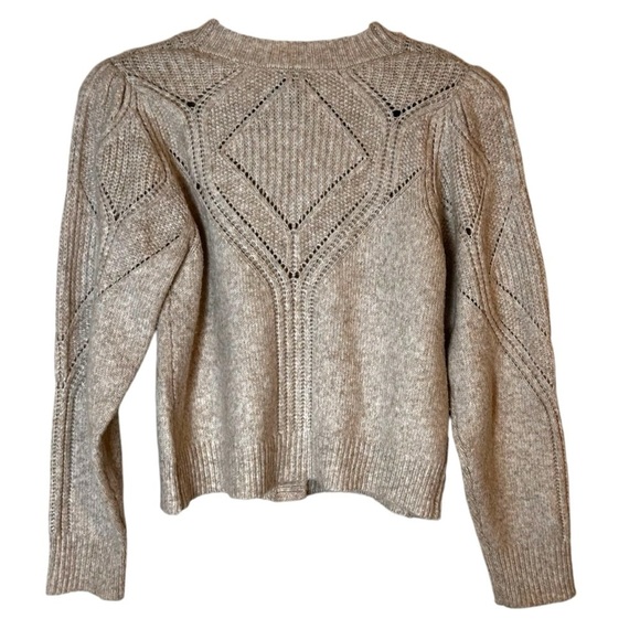 Sam Edelman Julietta Ribbed Knit V-Neck Puff Sleeve Button Front Cardigan- Large - Picture 5 of 11